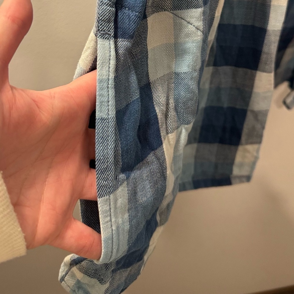 Women’s 2X Blue Plaid Button Front Shirt 100% Cotton Long Sleeve Roll Tab Casual - Picture 8 of 9
